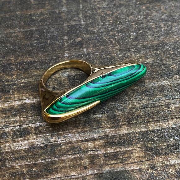 NEW Gold & Malachite Deco Statement Ring - Picture 6 of 8